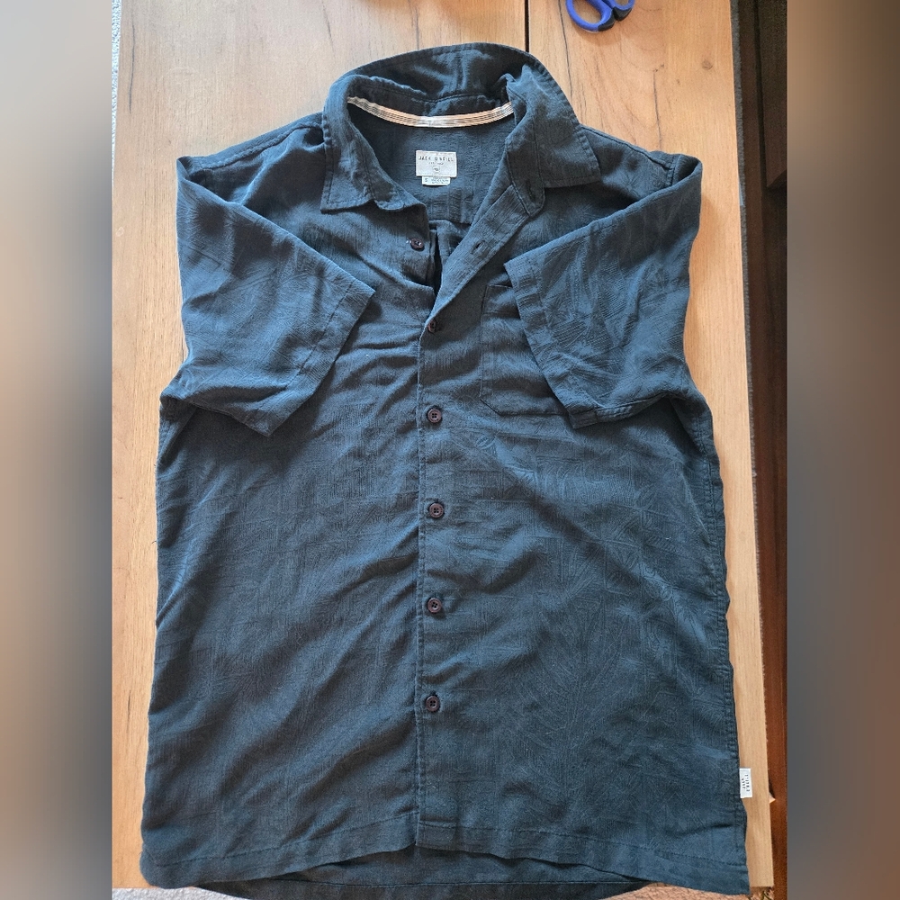2000s Y2K Jack O'Neill Tonal Palm Leaf Camp Shirt - Black - Mens S